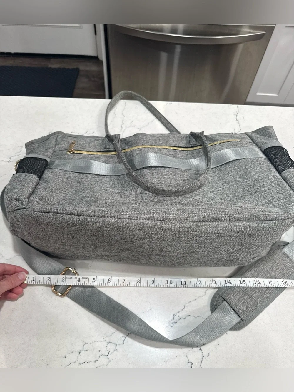 Rabjen Gray Multifunction Tote, Diaper Bag, Laptop, Shoulder Strap, Fits 15.6”
